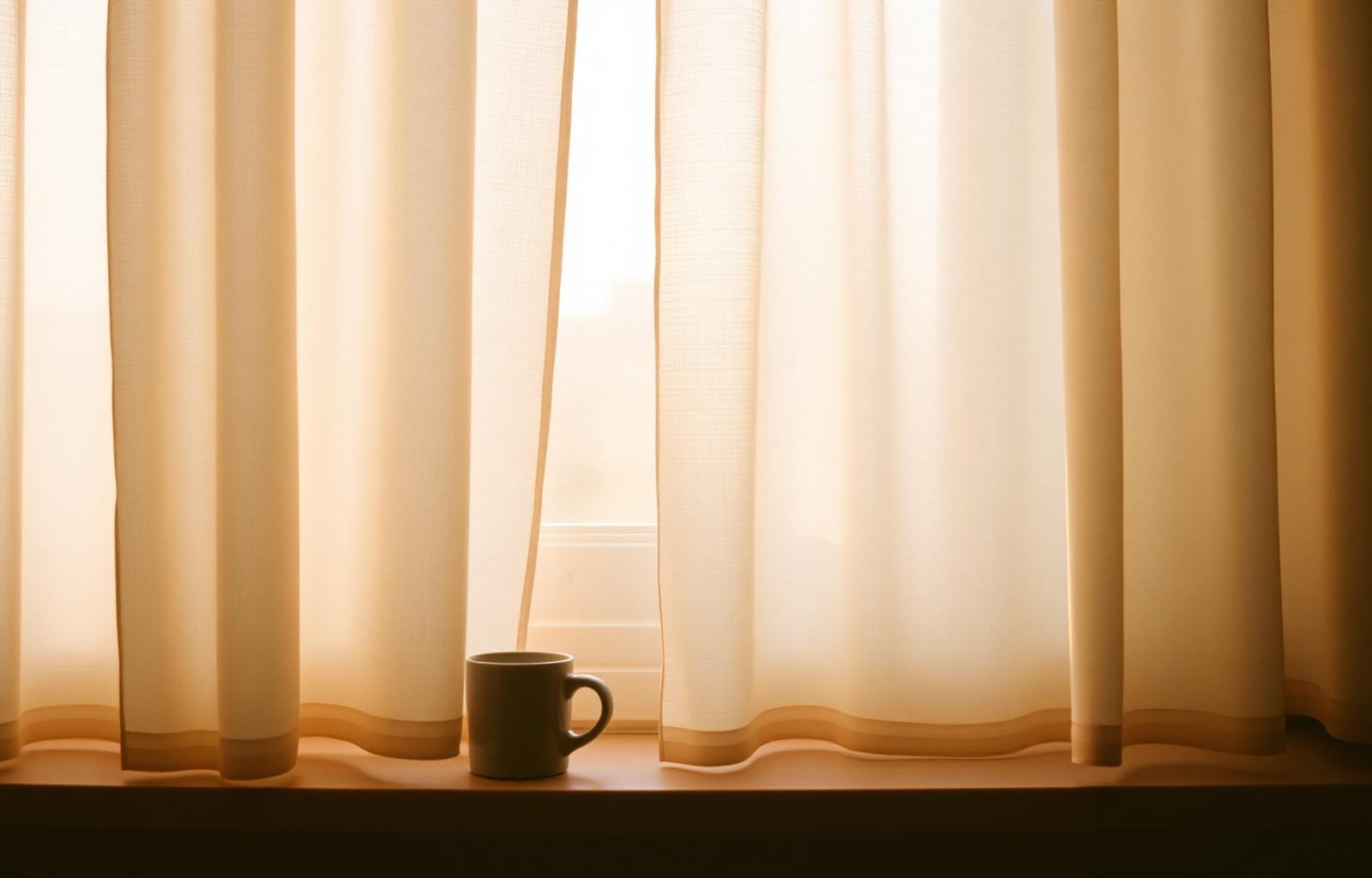 Soft morning light through linen curtains